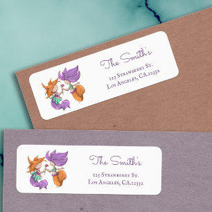 Cute Mermaid Couple Rose Return Address