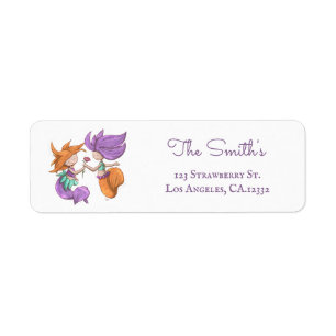 Cute Mermaid Couple Rose Return Address