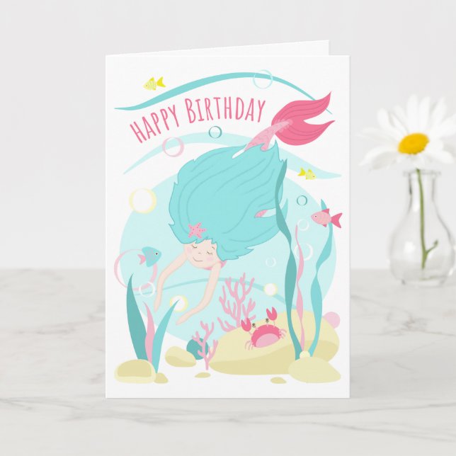 Cute Mermaid Diving Under the Sea Card (Small Plant)