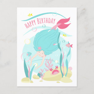 Cute Mermaid Diving Under the Sea Holiday Postcard