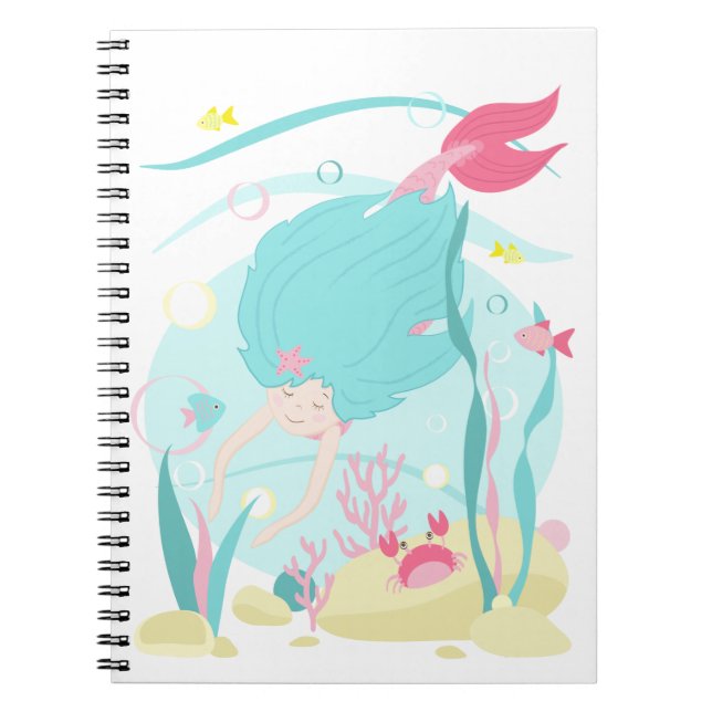 Cute Mermaid Diving Under the Sea Notebook (Front)