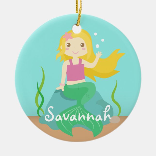 Cute Mermaid from the Ocean, For Girls Ceramic Tree Decoration (Front)