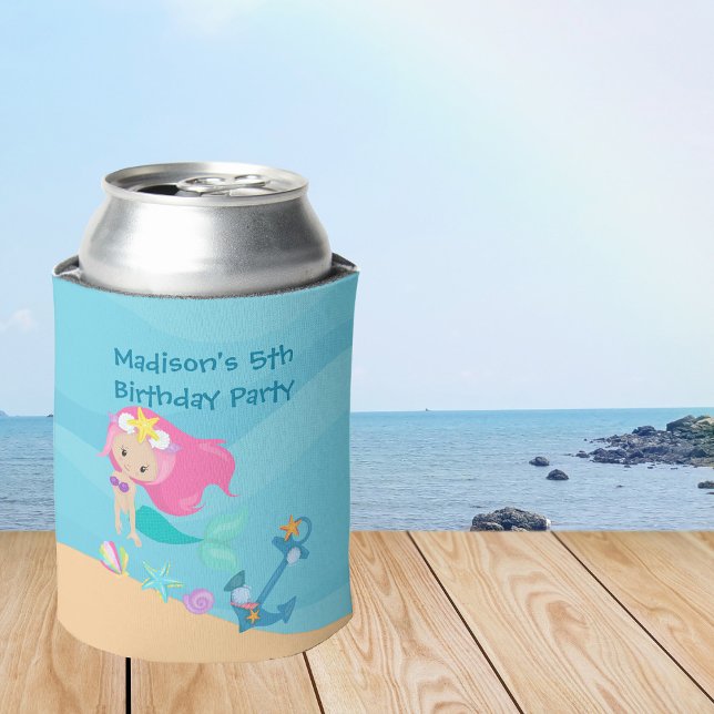 Cute Mermaid Girl Beach Custom Kid Birthday Party Can Cooler (Creator Uploaded)