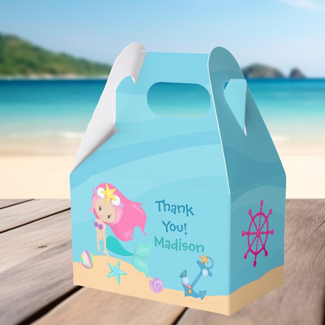 Cute Mermaid Girl Beach Custom Kids Birthday Party Favour Box (Creator Uploaded)