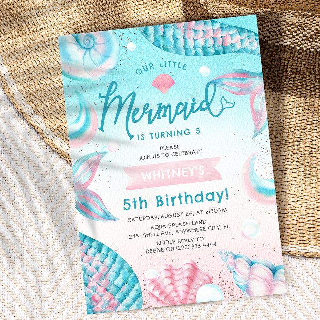 Cute Mermaid Girl Birthday Party Invitation (Creator Uploaded)