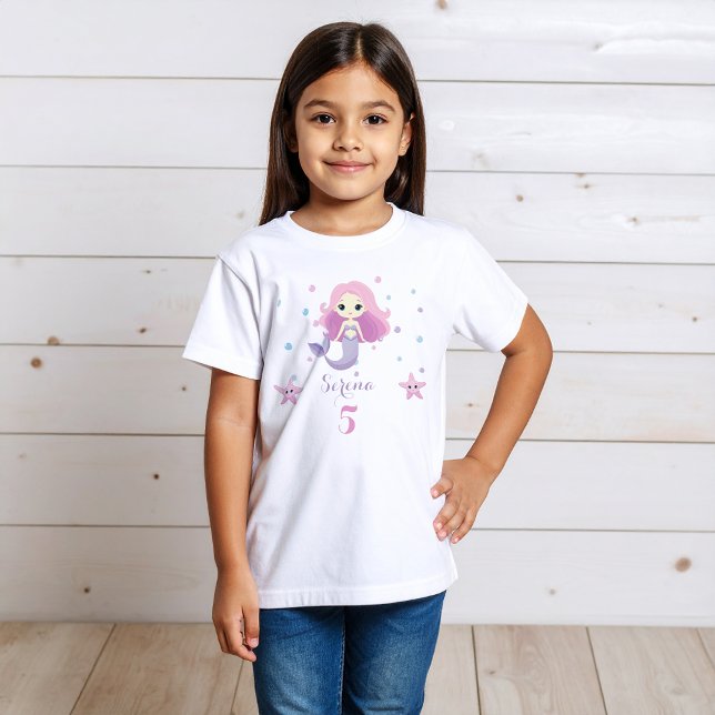 Cute Mermaid Girl Birthday Party T-Shirt (Creator Uploaded)