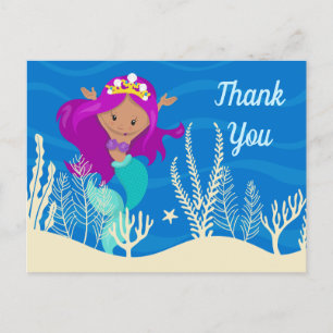 Cute Mermaid Girl Custom Kids Thank You Postcard