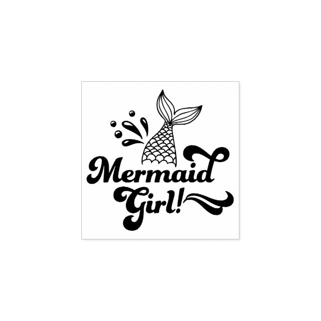 Cute Mermaid Girl Party Rubber Stamp (Imprint)