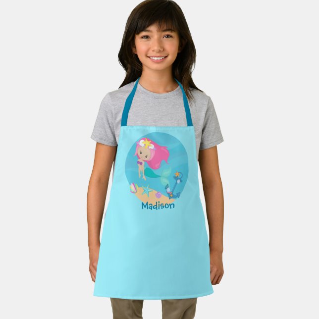 Cute Mermaid Girl Personalised Kids Beach Apron (Insitu)