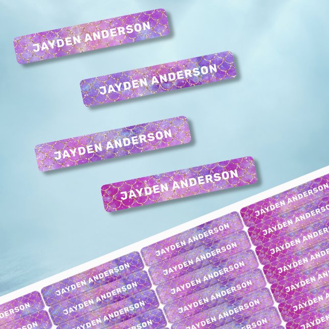 Cute Mermaid Girl Pink Purple Kid Name Back School (Cute Mermaid Girl Pink Purple Kid Name Back School Labels
)
