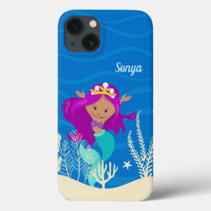 Cute Mermaid Girl Underwater Ocean Custom Kids iPhone 13 Case