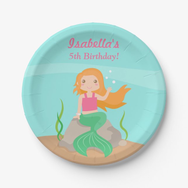 Cute Mermaid Girls Birthday Party Plates (Front)