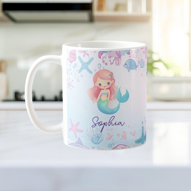 Cute Mermaid Girls Personalized Mug (Creator Uploaded)