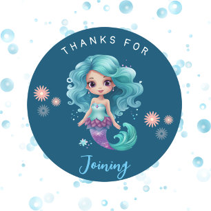 Cute mermaid girls thanks classic round sticker