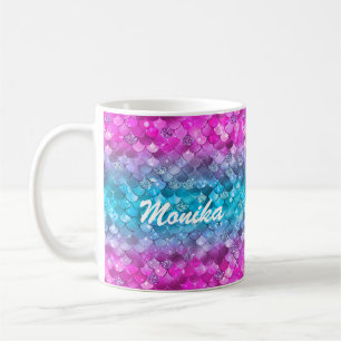 Cute Mermaid Glittery Purple Turquoise Monogram Coffee Mug
