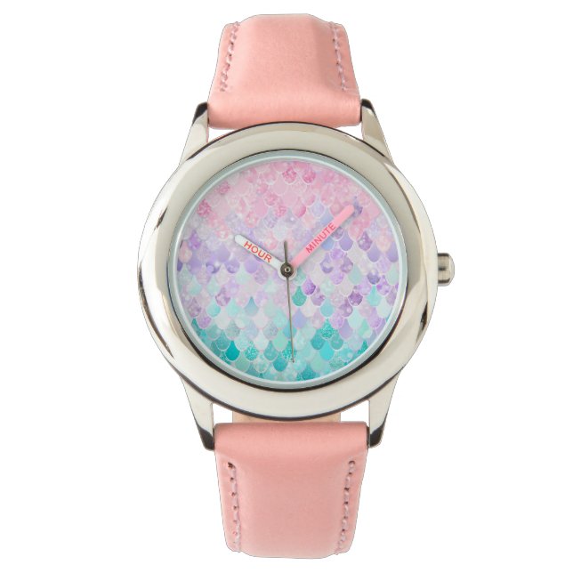 Cute Mermaid Jewellery, Pink, Purple, Teal Watch (Front)