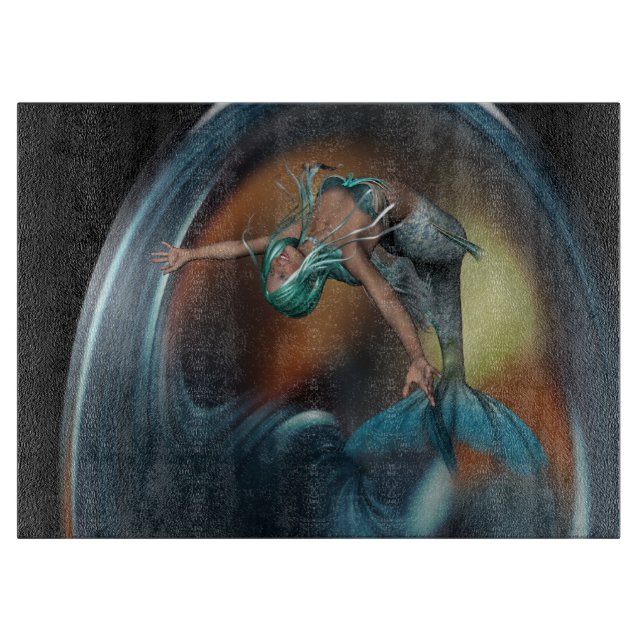 Cute Mermaid Joyfully Swimming  Cutting Board (Front)