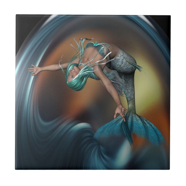Cute Mermaid Joyfully Swimming  Tile (Front)