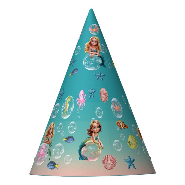 Cute Mermaid Kid Birthday Party Hat (Front)