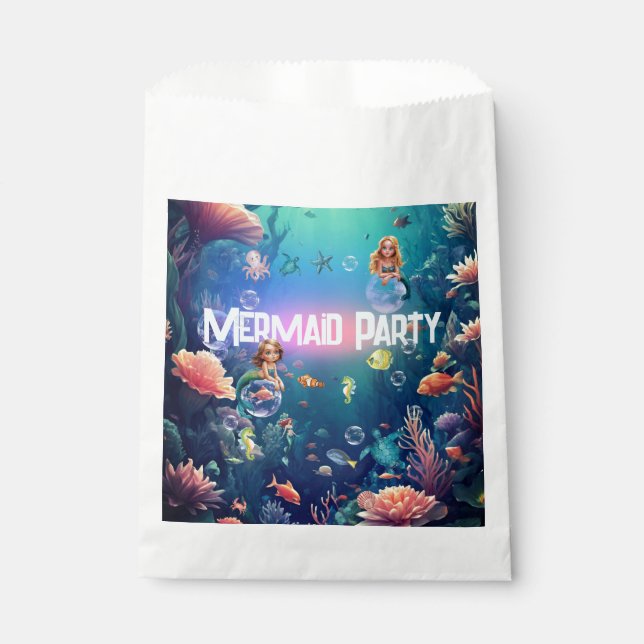 Cute Mermaid Kid Birthday Party Invitation Favour Bags (Front)