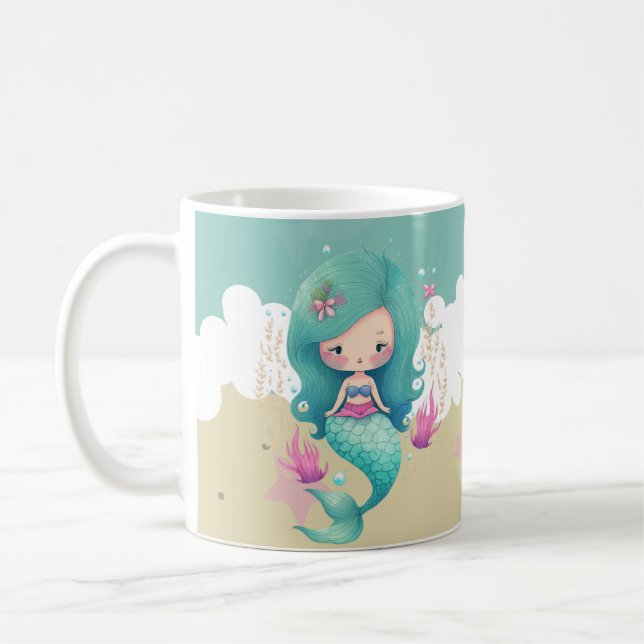 Cute Mermaid Kids Name Coffee Mug (Left)