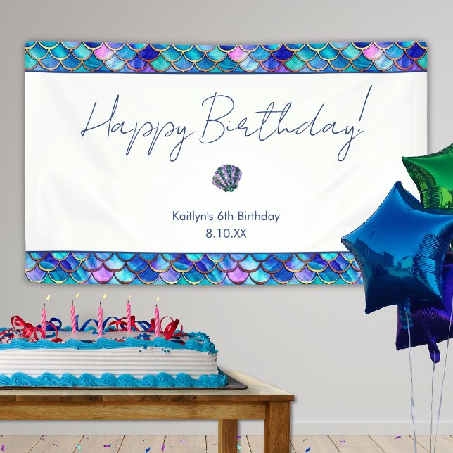 Cute Mermaid Little Girls Birthday Party Banner (Creator Uploaded)