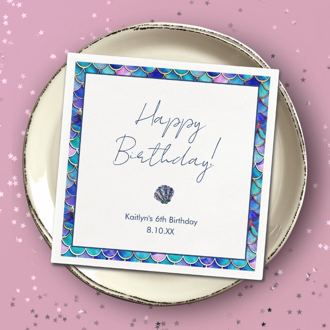 Cute Mermaid Little Girls Birthday Party Napkin (Creator Uploaded)