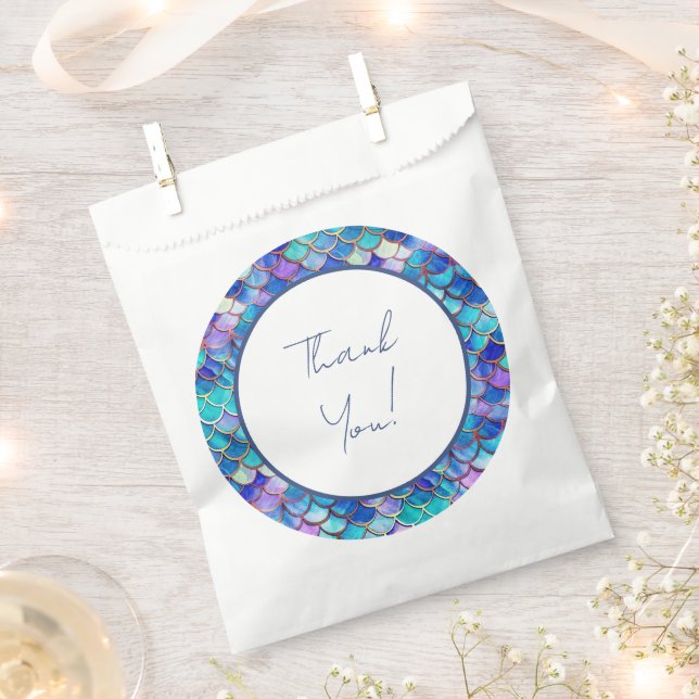 Cute Mermaid Little Girls Birthday Party Thank You Favour Bags (Clipped)