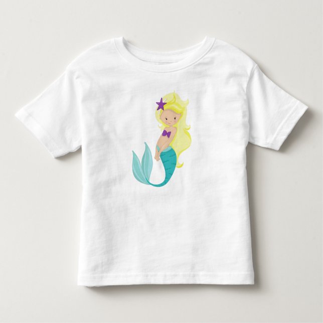 Cute Mermaid, Little Mermaid, Blonde Hair, Star Toddler T-Shirt (Front)