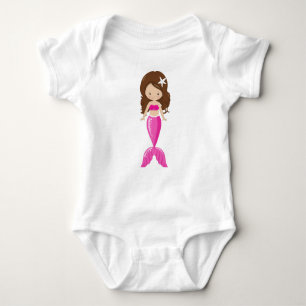 Cute Mermaid, Little Mermaid, Brown Hair, Tail Baby Bodysuit