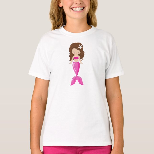Cute Mermaid, Little Mermaid, Brown Hair, Tail T-Shirt (Front)