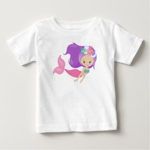 Cute Mermaid, Little Mermaid, Flowers, Purple Hair Baby T-Shirt