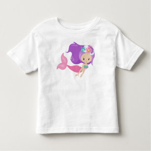 Cute Mermaid, Little Mermaid, Flowers, Purple Hair Toddler T-Shirt