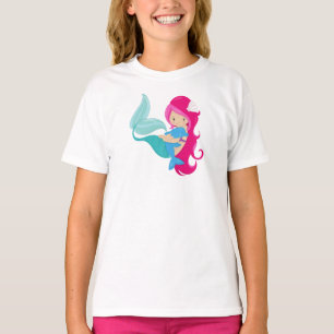 Cute Mermaid, Little Mermaid, Pink Hair, Dolphin T-Shirt