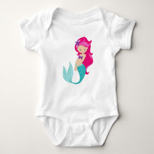 Cute Mermaid, Little Mermaid, Pink Hair, Star Baby Bodysuit