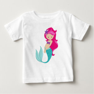 Cute Mermaid, Little Mermaid, Pink Hair, Star Baby T-Shirt