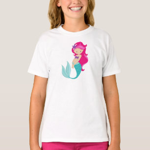 Cute Mermaid, Little Mermaid, Pink Hair, Star T-Shirt