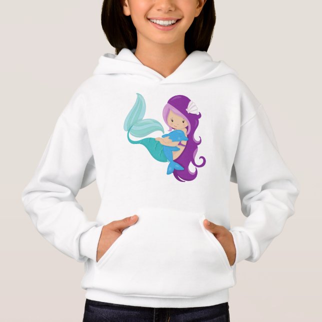 Cute Mermaid, Little Mermaid, Purple Hair, Dolphin (Front)