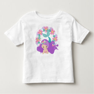 Cute Mermaid, Little Mermaid, Purple Hair, Flowers Toddler T-Shirt