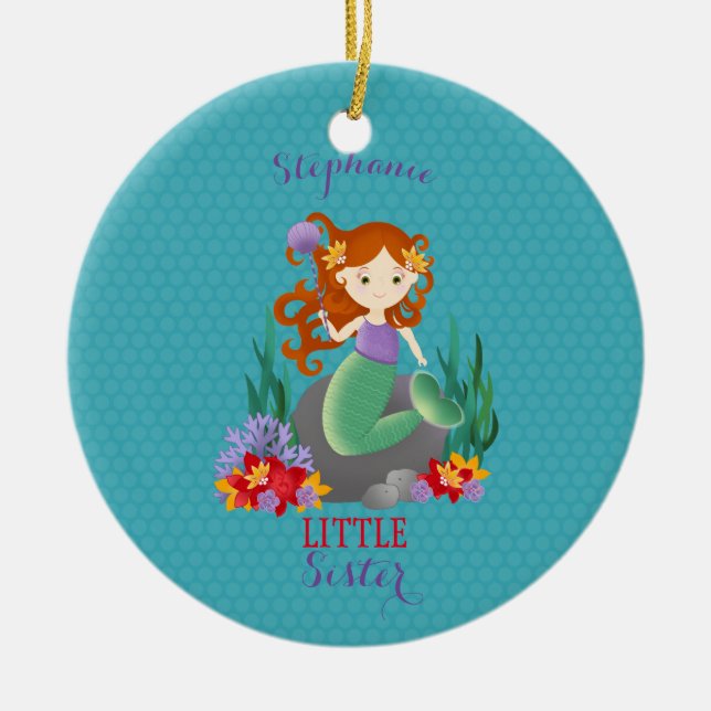 Cute Mermaid Little Sister Ceramic Tree Decoration (Front)