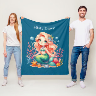 Cute mermaid lovers add name fleece blanket