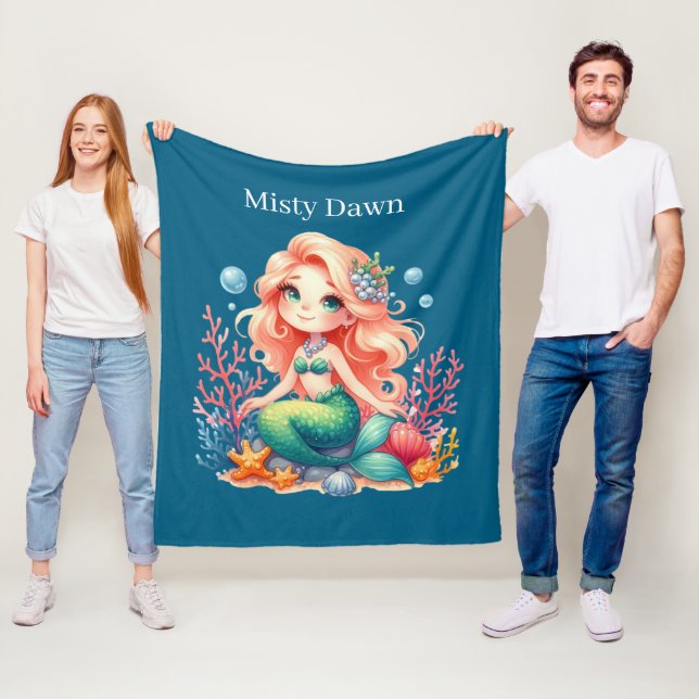 Cute mermaid lovers add name  fleece blanket (In Situ)