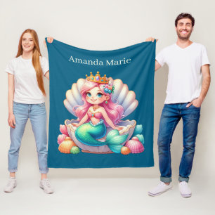 Cute mermaid lovers add name fleece blanket