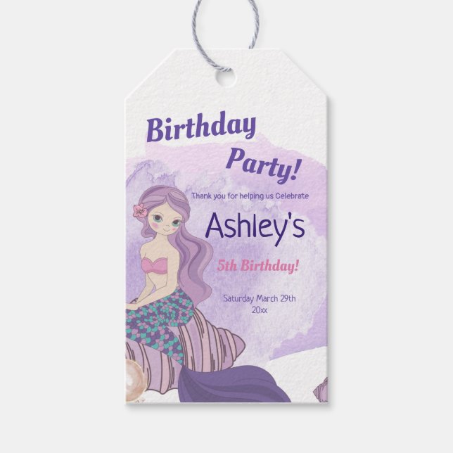 Cute Mermaid, Mermaid Birthday Gift Tags (Front)