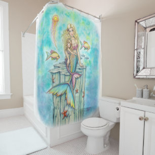 Cute Mermaid Mother and Daughter Art Shower Curtain