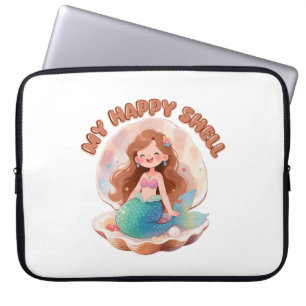 Cute Mermaid My Happy Shell Quote Pastel Aesthetic Laptop Sleeve