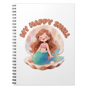 Cute Mermaid My Happy Shell Quote Pastel Aesthetic Notebook