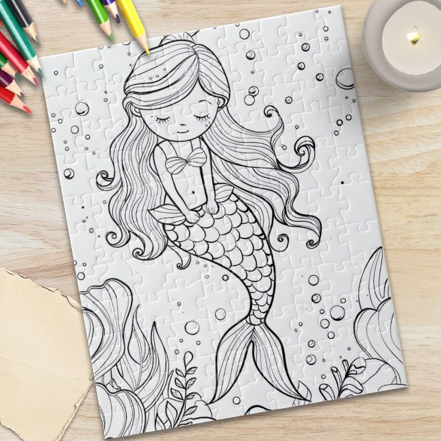 Cute Mermaid Ocean Coloring Jigsaw Puzzle (Cute Mermaid Ocean Coloring Jigsaw Puzzle)