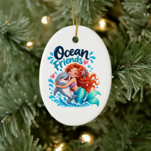 Cute Mermaid Ocean Friends Dolphin Coffee Mug Ceramic Tree Decoration