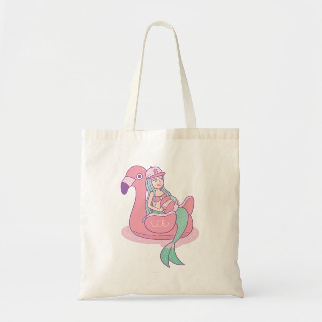 Cute Mermaid on Flamingo Pool Float Tote (Front)